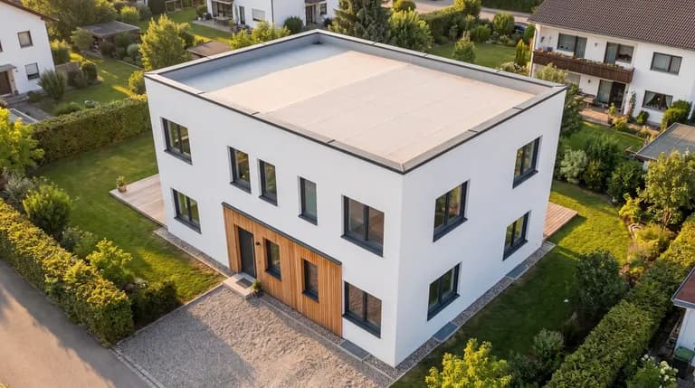 Luftbildvisualisierung des Hauses mit Garten und Nachbarbebauung