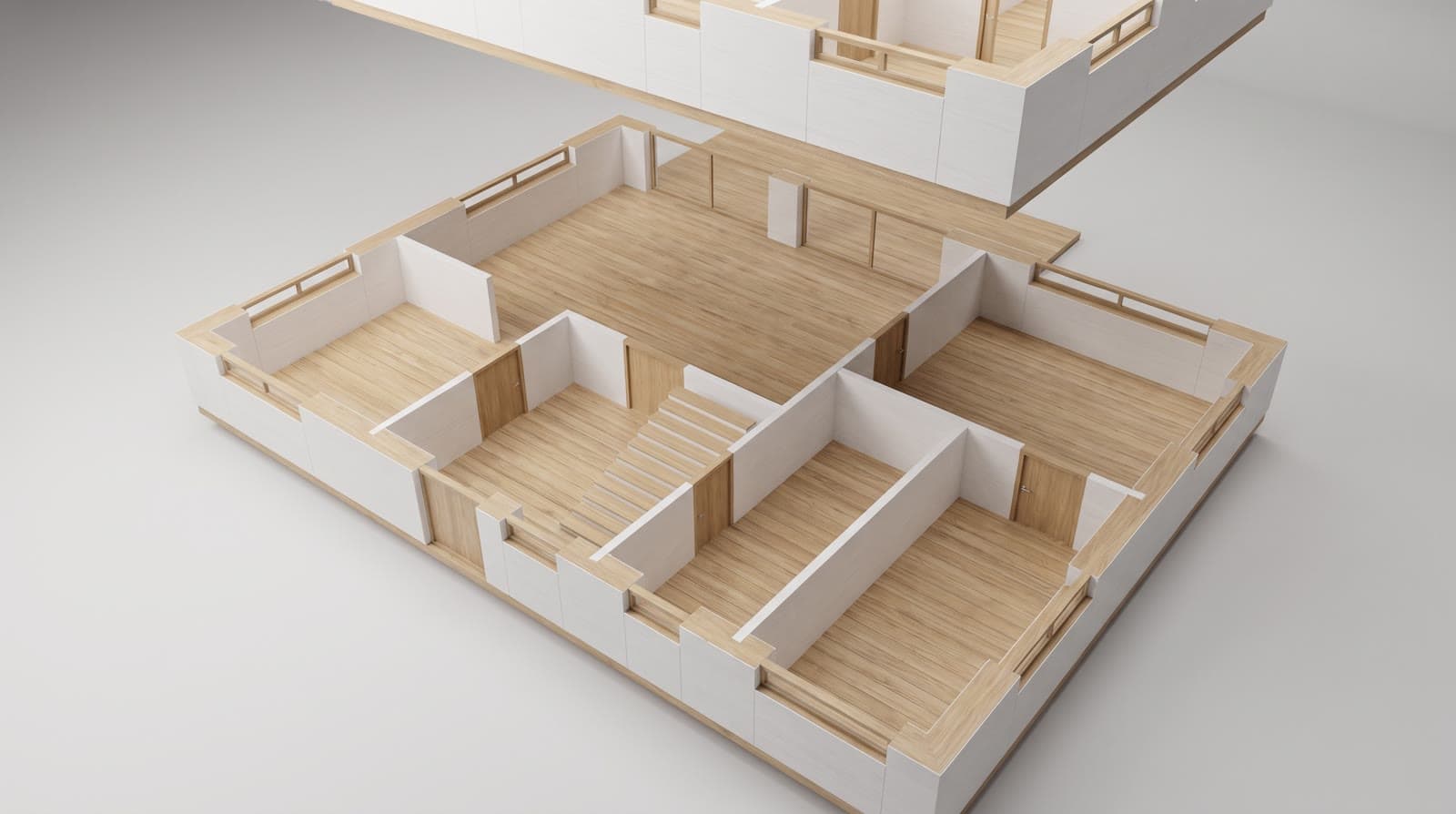 Exploded view of the house with its storeys pulled apart